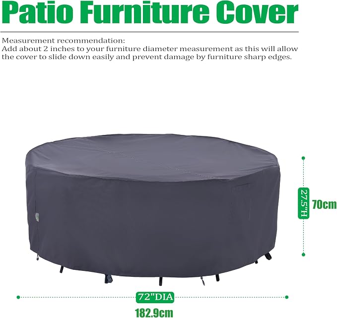 F&J Outdoors Outdoor Patio Furniture Covers, Waterproof UV Resistant Anti-Fading Cover for Medium Round Table Chairs Set, Grey, 72" Dia x 27.5" H - Image 2