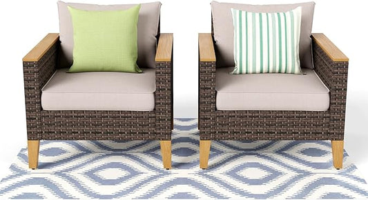 Sophia & William Outdoor Patio Furniture Set High Back Wicker Sofa All-Weather Patio Conversation Set Couch with Clips & 4" Thick Cushions Deck Porch Furniture, Beige
