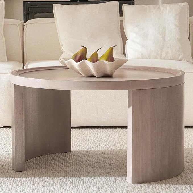 Round Nesting Coffee Table Set of 2, Gray Coffee Table, 31.5" Large & 18" Small Low Tables with Wood Top, Center Table for Living Room, Bedroom, Minimalist Center Table Set