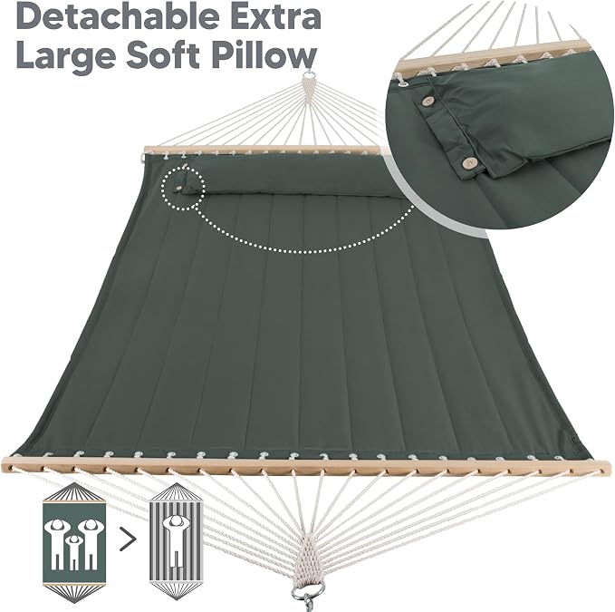 SUNCREAT Hammocks Replacement Hammock for Stand, 475 lbs Capacity, Two Person Backyard Hammock for Outside, Green Gray - Image 4