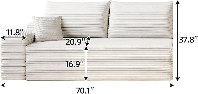 107" Corduroy Couch with Ottoman, Cloud Sectional U Shaped Sofa, Deep Seat Boneless Couches for Living Room Bedroom Apartment, Compressed Foam No Assembly Required, Right Facing Chaise, White