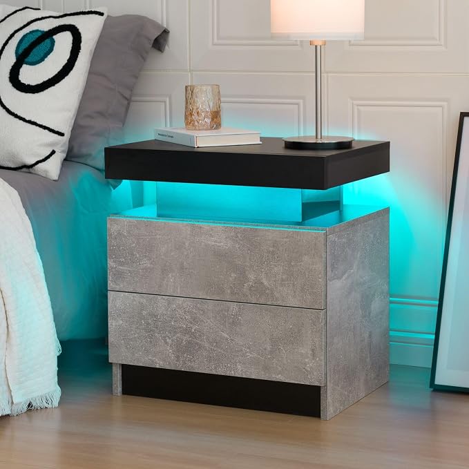 Bingoday Nightstand Set of 2 LED Nightstand with 2 Drawers, Bedside Table with Drawers for Bedroom Furniture, Side Bed Table with LED Light - Image 4
