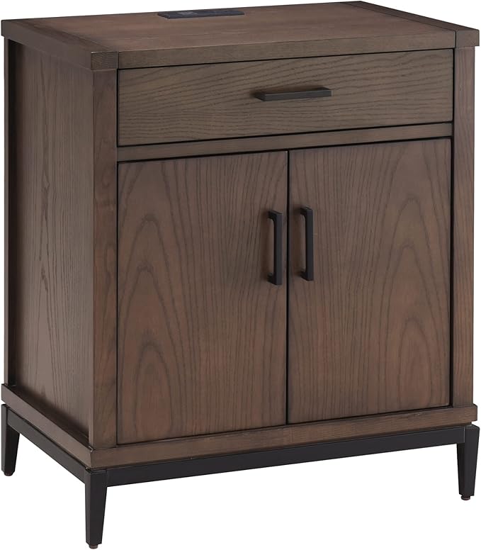 Leick Home Julien Nightstand Side Table One Drawer and Lower Cabinet Traditional – Fast Charging Station – Durable Solid Wood – Living Room, Bedroom, Office, Coffee Bean with Matte Black, 9079-GRMB by LeickFurniture