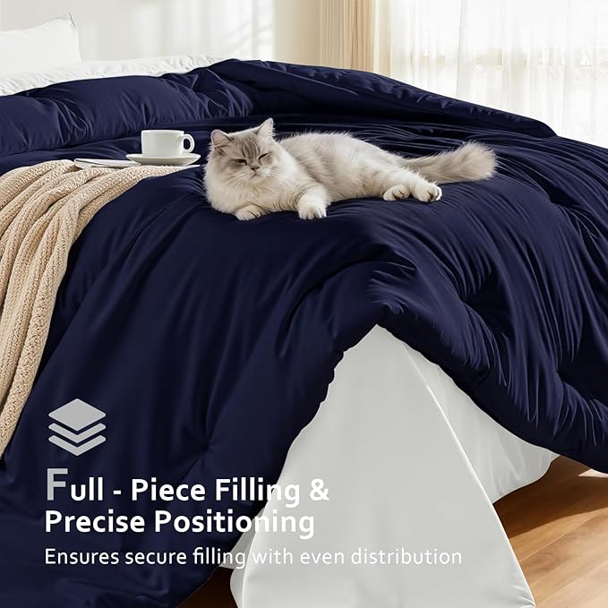 Comforters King Size, All Season Quilted Bed Comforter, Ultra-Soft Down Alternative Duvet Insert with 4 Tabs, Lightweight Bedding Blanket - Machine Washable, Navy Blue