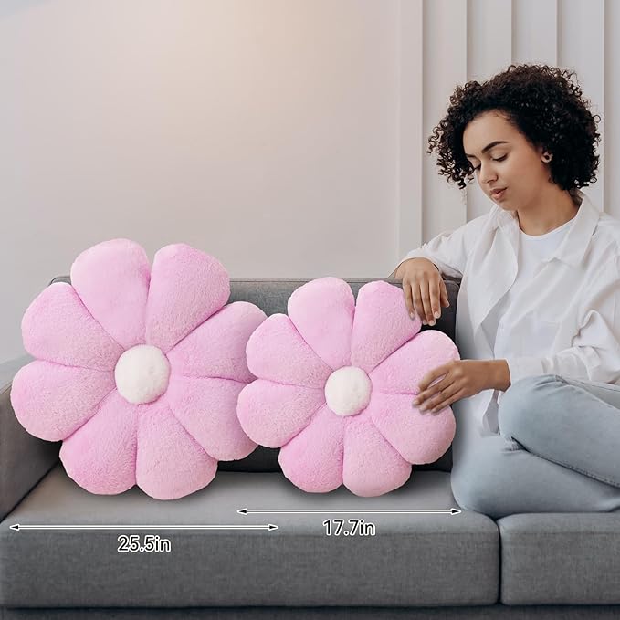 FIONOUT Purple Flower Pillow Decorative Throw Pillows, 25.5In Soft Daisy Pillow Flower Shaped Pillow Floor Seating Custion for Reading and Room Dector