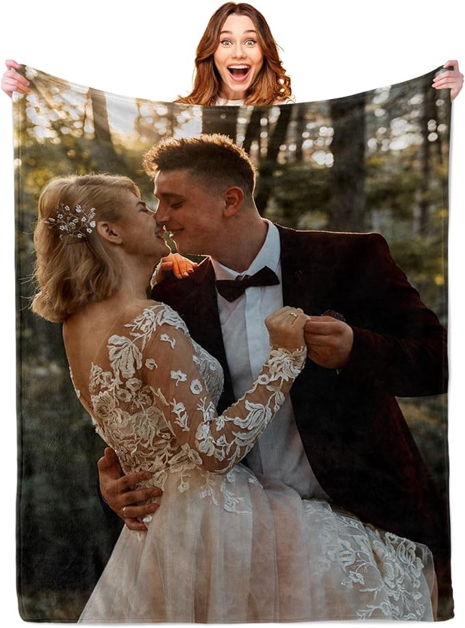 ROMANDY Ships Next Day Custom Blanket with Picture Customized Banket Personalized Throw Blankets Customizable Photo Blankets Customize Gifts for Her Him Mom Dad Wife Husband Girlfriend Boyfriend