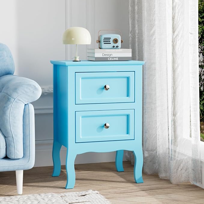 Bonnlo Nightstand Set of 2, Nightstands with 2 Drawers, Blue Nightstand, Bed Side Table/Night Stand, Small Nightstands for Bedroom, Small Spaces, College Dorm, Kids’ Room,Living Room, Wood,16W*12D*24H - Image 3
