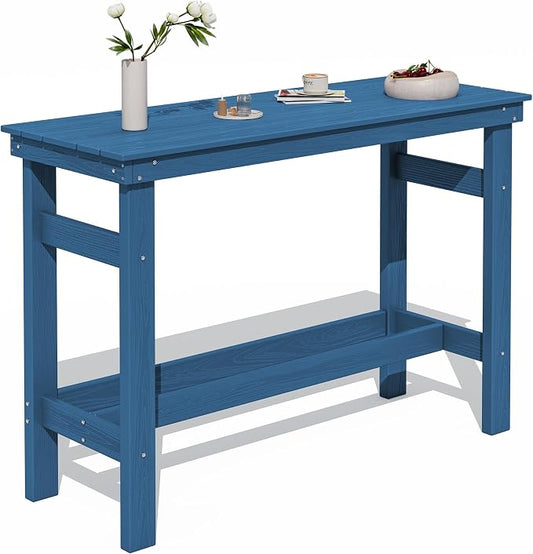 SERWALL 41" Outdoor Bar Table with 1.6" Umbrella Hole, HDPE Patio Bar Counter Height Table, All-Weather Rectangle Bar Table for Backyard, Garden, Poolside, Balcony - Blue by SERWALL