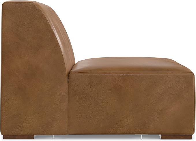 SIMPLIHOME Rex Center Sofa Module in Full-Grain Genuine Leather, Caramel Brown, 34-inches Wide, Handcrafted Modern-Style Armless Sofa or Armless Chair for Living Room and Family Room