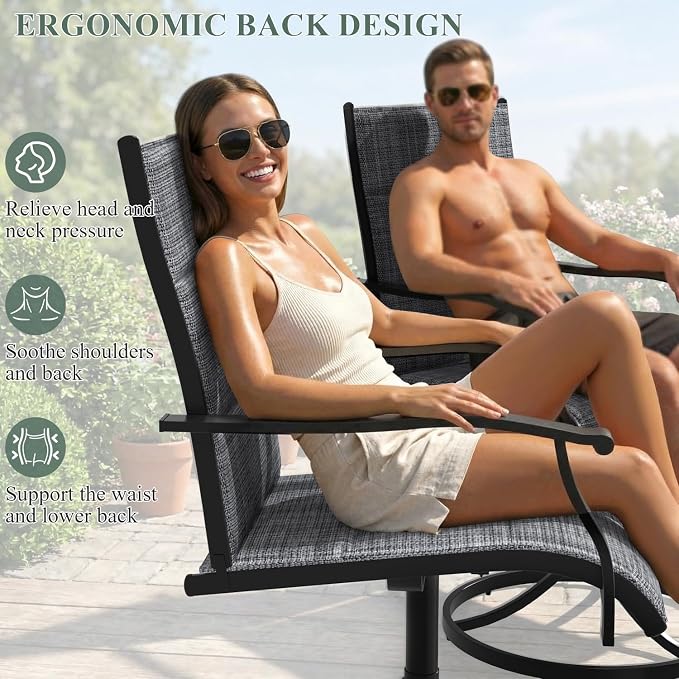 9 Pcs Patio Dining Set for 8, All Weather Outdoor Furniture Set, 59.6" Square Metal Dining Table with Umbrella Hole and 8 High Back Textilene Swivel Chairs for Deck Garden Lawn Poolside, Grey - Image 6