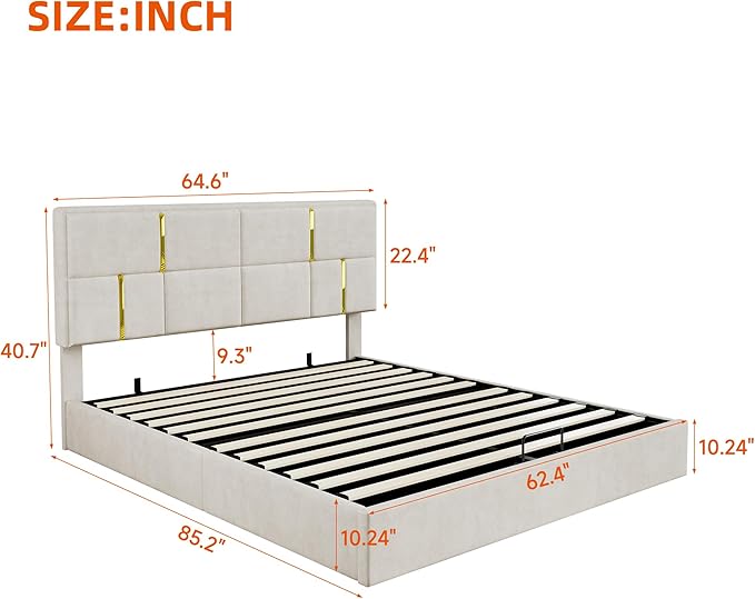 Harper & Bright Designs Queen Size Platform Bed with Lift Up Storage and Ottoman Bench, Velvet Upholstered Queen Bed Frame with Headboard, 2-Pieces Queen Bedroom Sets, Easy Assemble, Beige