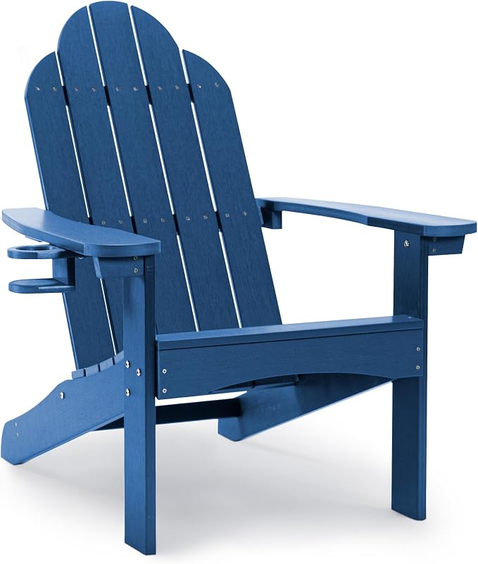 LUE BONA HDPS Adirondack Chairs Set of 6, Fire Pit Outdoor Chair Weather Resistant with Cup Holder, Modern Plastic Chair Plastic for Patio, Deck, Proch, 350LBS, Navy Blue - Image 8