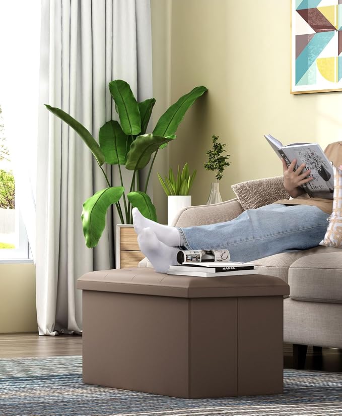 OS MOTOR Folding Storage Ottoman Bench, Multi-Functional Ottoman Foot Rest, End of Bed Bench, Storage Chest for Living Room, Bedroom, Hallway, Entryway, Holds Up to 600 lbs (Brown, 30 Inches) - Image 5