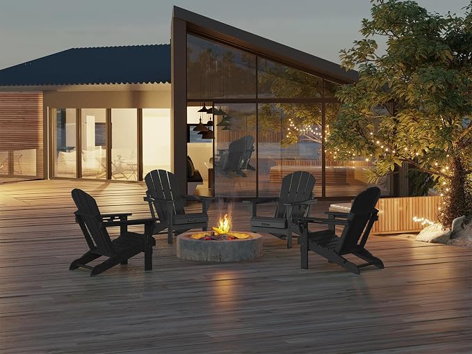 MUCHENGHY Folding Adirondack Chairs Patio Chairs Outdoor Adirondack Chair Weather Resistant Chair for Patio, Outside, Deck, Backyard, Fire Pit Chair, Campfire Chairs (Black) - Image 2
