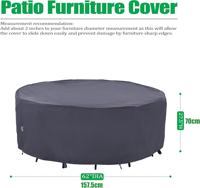 F&J Outdoors Outdoor Patio Furniture Covers, Waterproof UV Resistant Anti-Fading Cover for Small Round Table Chairs Set, Grey, 62 inch Diameter - Image 2