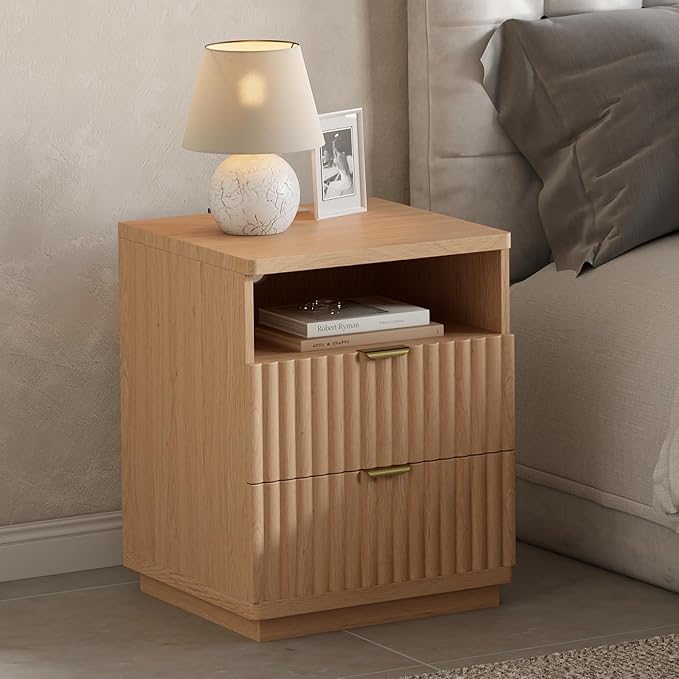 Nightstand with Charging Station, Night Stand with Open Shelf and 2 Drawers for Bedroom, Side Table Bedside Table with USB Ports & Outlets, Small Nightstand End Table (Oak Natural) - Image 3