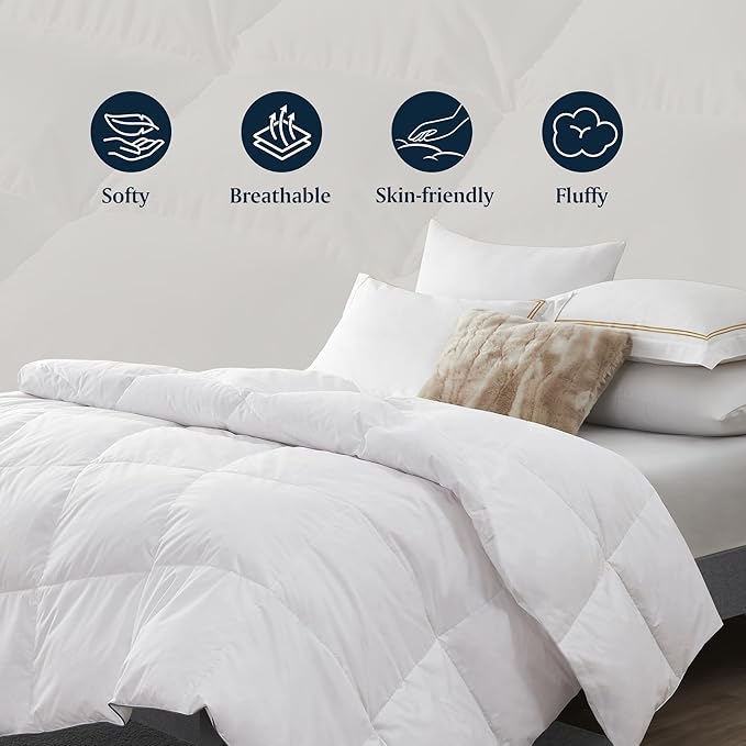 Serta Down Fiber Comforter Twin Size-Lightweight Duvet Insert, Luxury Fluffy Bed Comforter 100% Cotton 300 Thread Count Shell, Down Feather Fiber 500 Fill Power with Corner Taps, White 68x90inch