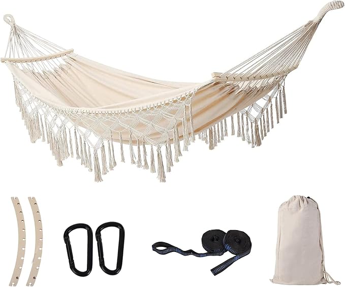 Hammock Hanging Swing Double Max 500lbs Macrame for Indoor Outdoor Patio Yard Garden (Beige) by SXSEAGLE