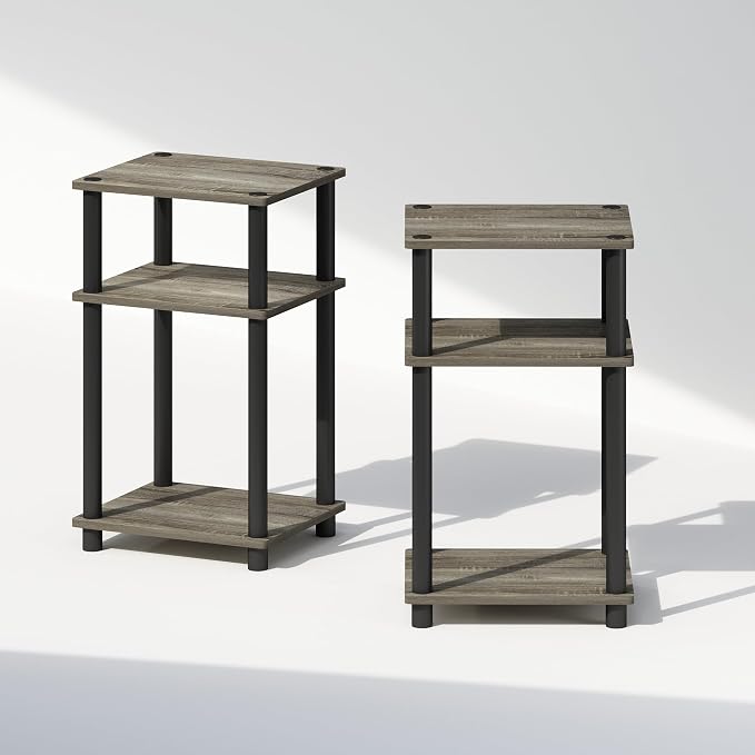 Furinno Just 3-Tier Turn-N-Tube Open Storage Nightstand, 2-Pack, Plastic Poles, French Oak/Black - Image 5