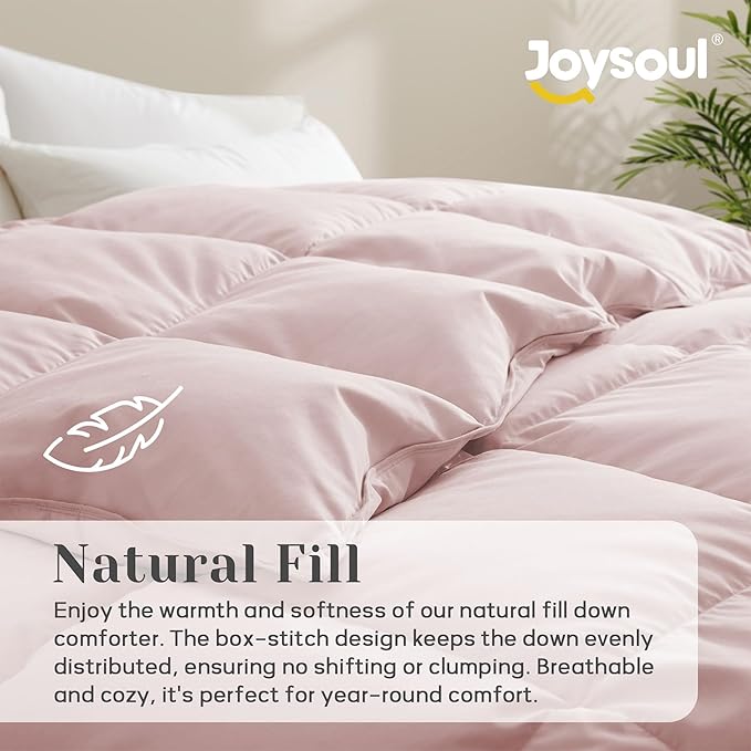 Joysoul Twin Size Down Comforter - All Season Ultra Soft Goose Down & Feather Fiber Fill, Luxury Hotel Pink Duvet Insert with Corner Tabs (68" X 88")
