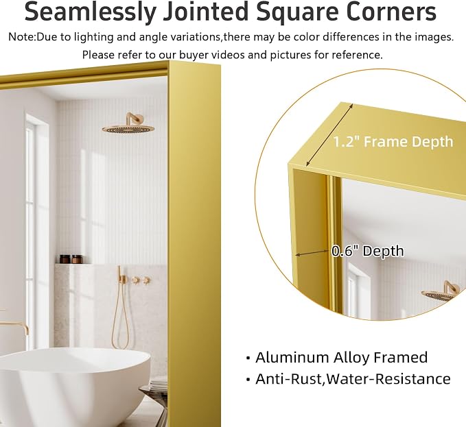 40x30 Inch Gold Bathroom Mirrors for Over Sink, Wall Mounted Mirror for Vanity Sink, Framed Wall Mirror, Rectangular Mirrors for Bathroom,Living Room, Bedroom Horizontal/Vertical - Image 3