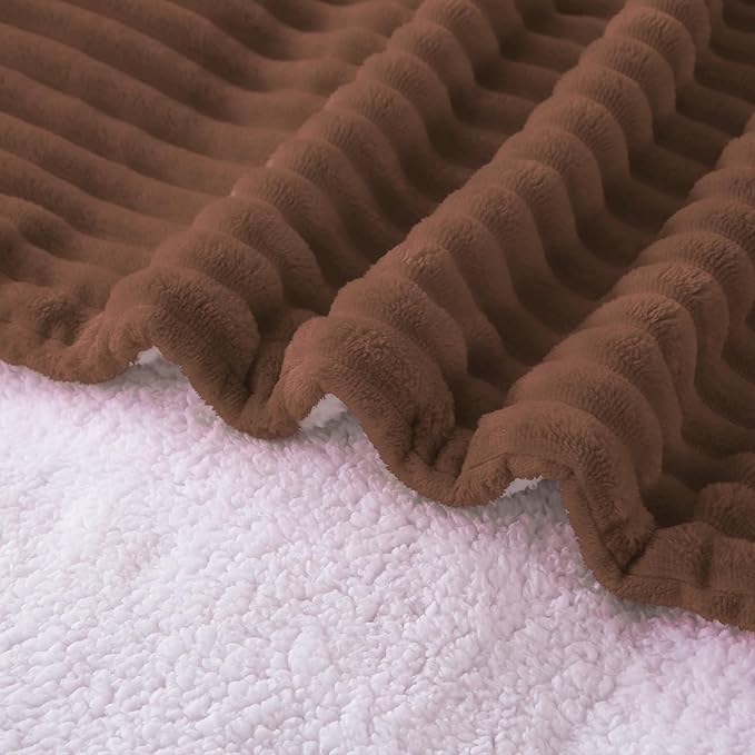 Chocolate Sherpa Fleece Throw Blanket 60”×80” for Couch Sofa Bed,Super Soft Cozy Plush Double Side Thick Flannel Blanket with Striped Design Lightweight for Adults,Woman,Girls