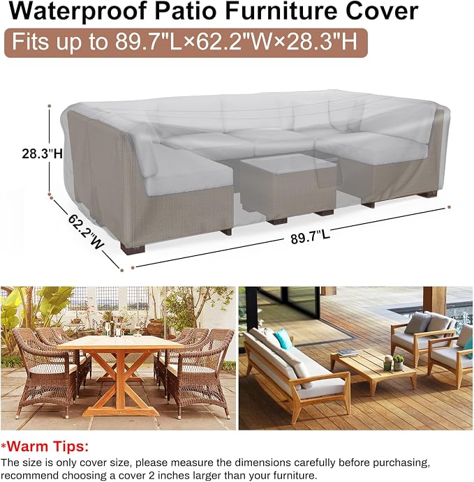 Heavy Duty Patio Furniture Covers Waterproof, Mrrihand Patio Furniture Outdoor Sectional Sofa Set , Patio Table and Chair Set Cover 89.7"L×62.2"W×28.3"H - Image 2
