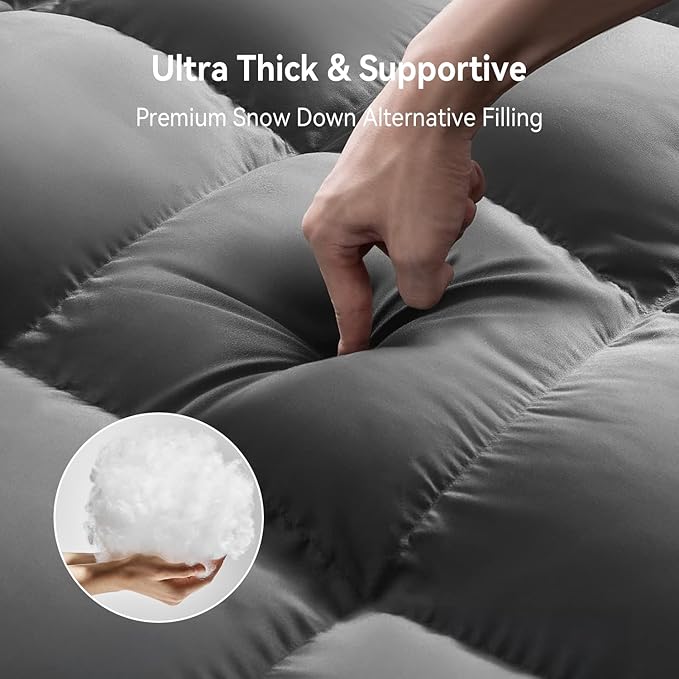 ABENE Mattress Topper for Back Pain Relief, Extra Thick Mattress Pad Pillowtop, Soft Mattress Protector Cover with 8"-21" Deep Pocket, Overfilled Down Alternative Filling (Gray, California King)