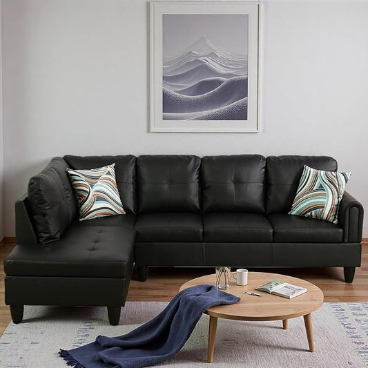 L Shape Sectional Couch with Chaise, 97 Inch Modular Sofa with Ergonomic Reclined Backrest, Sectional Couches for Living Room, High-Density Foam, for Office and Small Apartment, Black