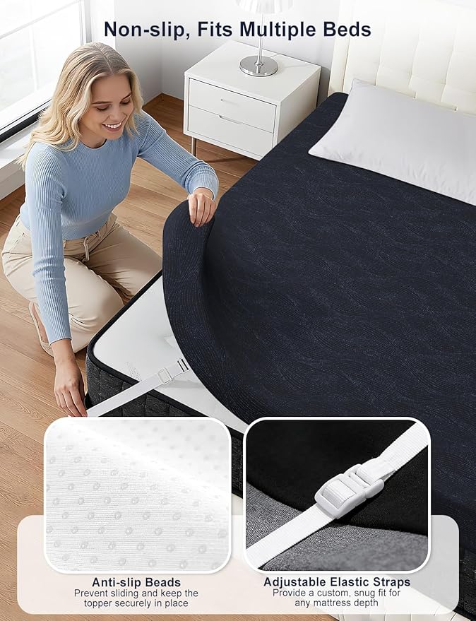 Extra Firm Mattress Topper King Size, 3 Inch High Density Cooling Memory Foam Mattress Topper for Back Pain Relief, Bamboo Charcoal Cooling Gel Infused Bed Topper with Washable Cover, CertiPUR-US