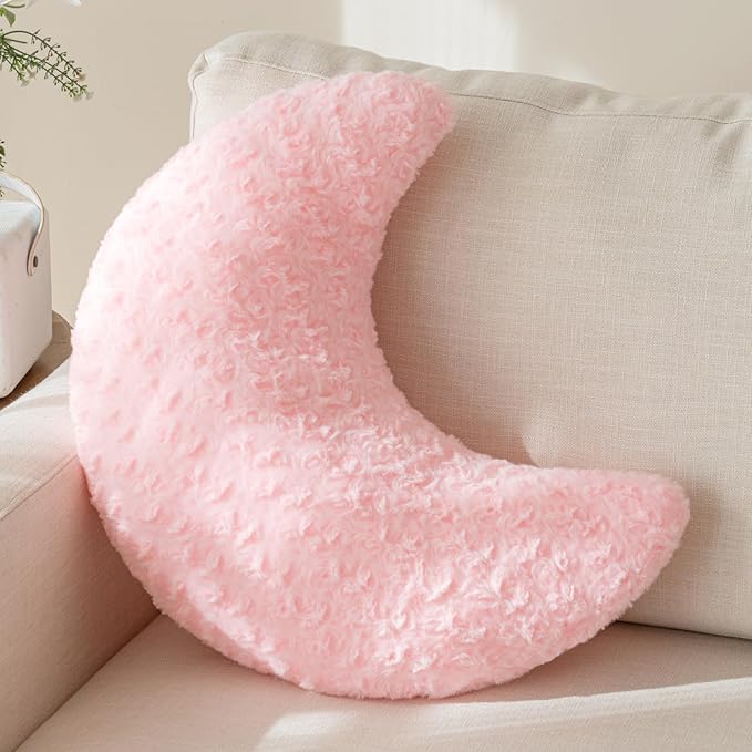 Moon Pillow, Decorative Throw Pillow with Soft Plush for Couch Bed, Cozy Moon Decorative Pillows for Bedroom Living Room, Home Décor Comfort Gift (Pink, 19.6 Inches)