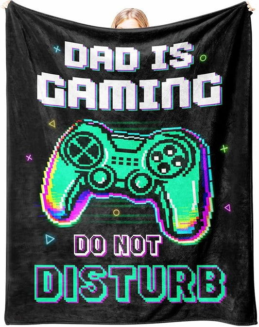 Dad Birthday Gifts from Daughter Son, Funny DAD is Gaming, Soft Flannel Blanket, Fathers Day Christmas Birthday Gifts for Daddy Father Present - 50’’ x 60’’