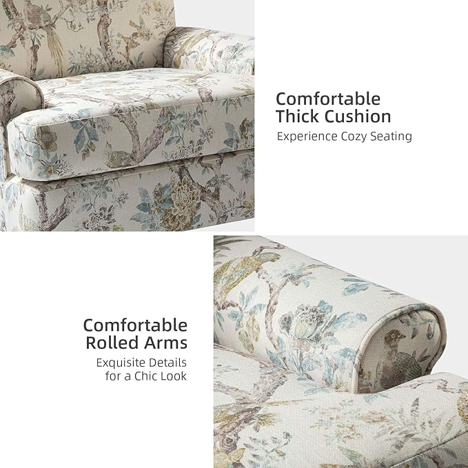 HULALA HOME Accent Chair with Solid Legs & Removable Cushion, Farmhouse Floral Comfy Upholstered Armchair, Leisure Single Sofa Chair for Living Room Bedroom