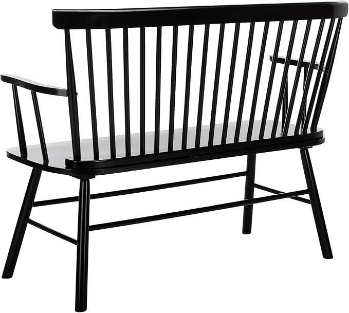 SAFAVIEH Home Collection – Addison Black Solid Wood Spindle Back Loveseat Bench, Farmhouse Settee for Entryway Living Room or Dining Area (AMH8513A)