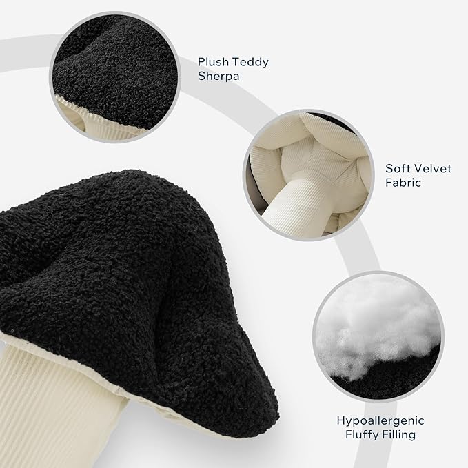 Phantoscope Mushroom Shaped Throw Pillow, Teddy Fleece Soft Mushroom Decorative Pillows Cute 3D Shaped Cushion for Couch Sofa Bed Chair,Black,16 x 14 inches
