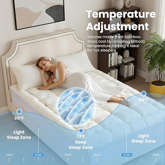 DUMOS Dual Layer 4 Inch Mattress Topper Queen, Memory Foam Mattress Topper - 2 Inch Gel Memory Foam and 2 Inch Pillow Top Mattress Pad Cover for Back Pain, Thick Soft Topper with 8-16 Inch Deep Pocket