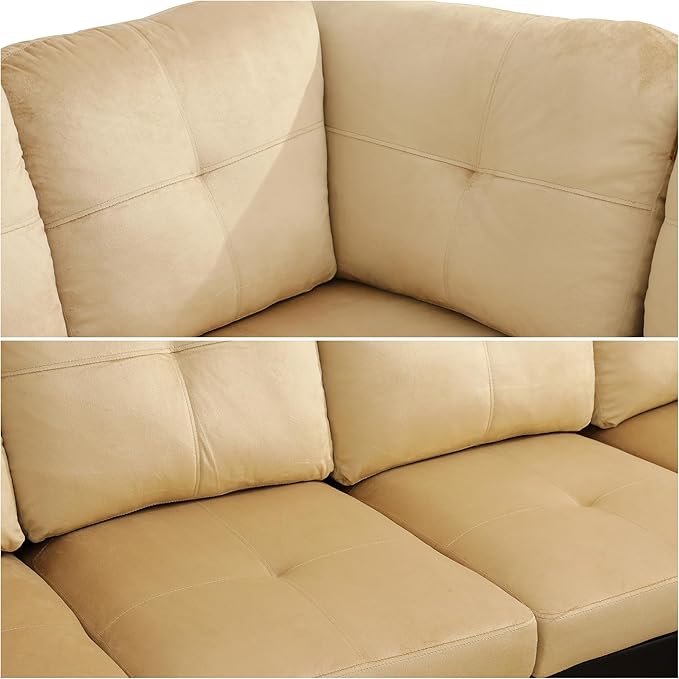 Sectional Couches for Living Room Furniture Sets, 4 Seat L Shaped Couches with Ottoman, Modular Sectional Sofa for Apartment Furniture Sets, Beige and Brown