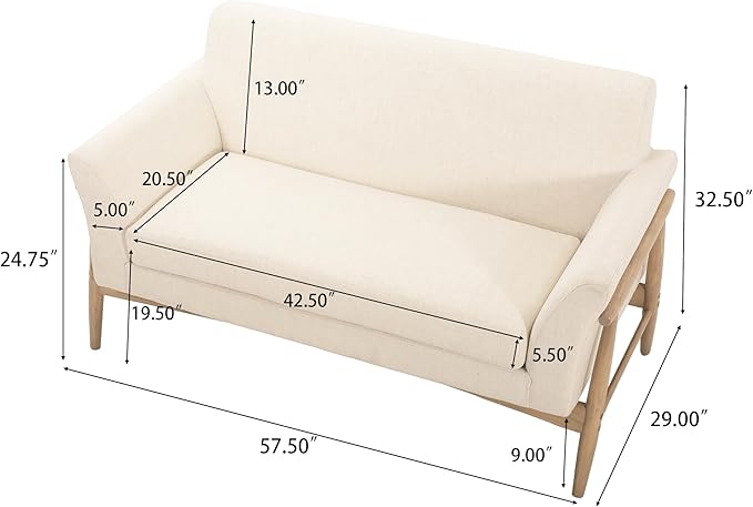 Christopher Knight Home Canna Fabric Flared Arms Loveseat, Comfy Upholstery 2 Seater Sofa, Wooden Frame Living Room Chair, Soft Seating Lounge Sofa for Bedroom/Office, Beige + Natural