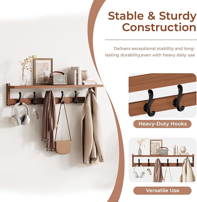 39.4" Bamboo Shoe Bench with Cushion, 6 Hooks Coat Rack, 3-Tier Adjustable Storage Bench for Entryway, Heavy Duty Shoe Rack Organizer with Removable Soft Cushion for Living Room Bedroom Hallway - Image 3