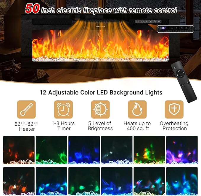 chartustriable Fireplace TV Stand for 100" TV, 93" LED Entertainment Center with 50" Fireplace & Power Outlets, High Gloss TV Stand, Gaming TV Media Console for Living Room, 93 Inch, Black - Image 3
