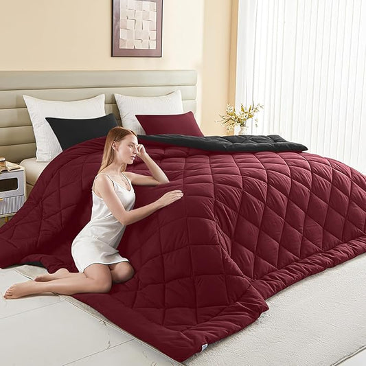 132x120 Alaskan King Comforter, Extra Large King Size Comforter Oversized, All Season Soft Lightweight Quilt Down Alternative Duvet Insert with 8 Corner Tabs, Black&Red