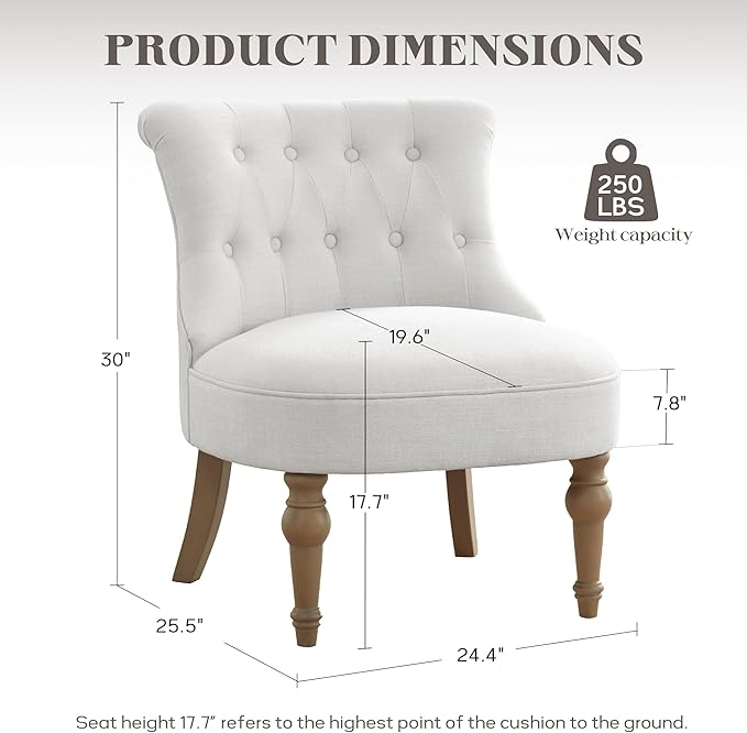 Zihanhome Living Room Chairs, Armless Accent Chair, Comfy Tufted Bedroom Chair, Upholstered Chair with Wooden Legs for Reading Room, Reception, Apartments and Dormitories (Beige)