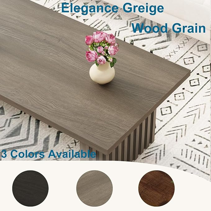BON AUGURE Fluted Coffee Table, Wood Living Room Tables, Rectangle Coffee Tables for Living Room, Center Table for Home, Office (Greige Oak, 43Inch)