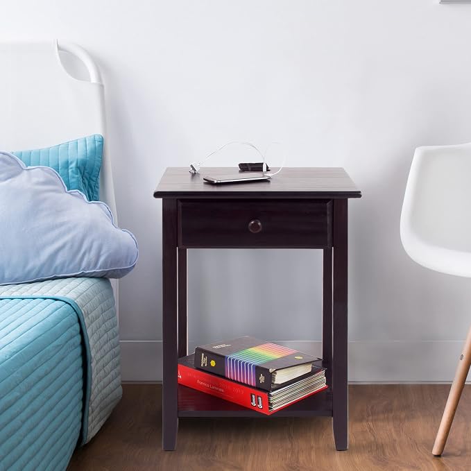 Casual Home Owl Night Stand with USB Port Charging Station and Drawer, 17.5"W x 14.25"D x 24.5"H, Espresso - Image 2