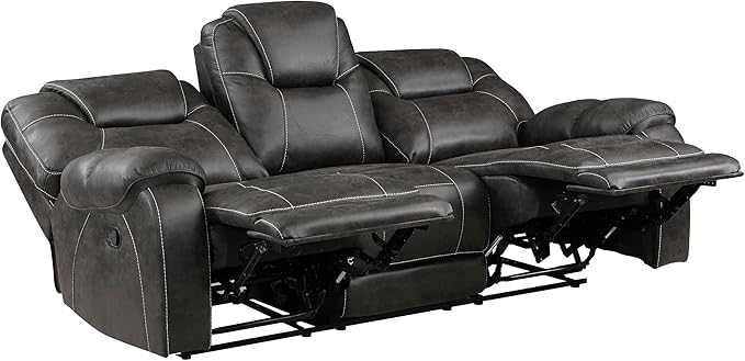 Lexicon 2 Piece Living Room Furniture Sets, Polished Microfiber Manual Reclining Sofa Set with Pillow Top Arm, Padded Headrest, Wall Hugger Manual Double Reclining Sofa & Loveseat, 2 Pieces, Chocolate