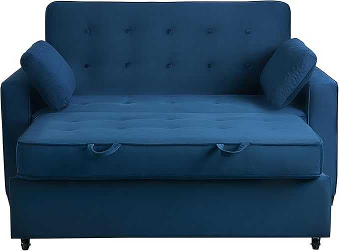 Serta Ainsley 66.5" Convertible Sleeper Loveseat, Full Size, Dreamcoil Comfort, Soft Velvet Fabric, Navy