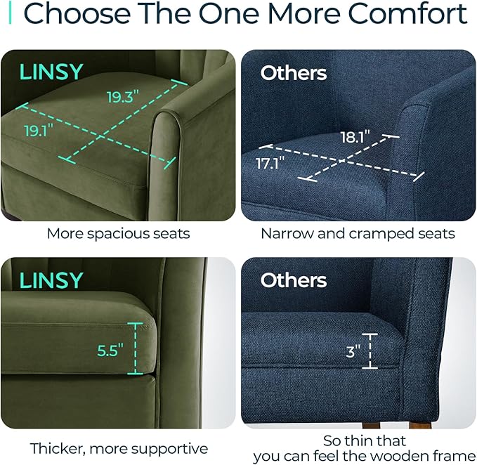 LINSY Accent Chair with Ottoman, Modern Barrel Chair Comfy Armchair Reading Chair with Footrest, Small Round Arms Chair for Living Room Bedroom Reading Room, Velvet, Olive