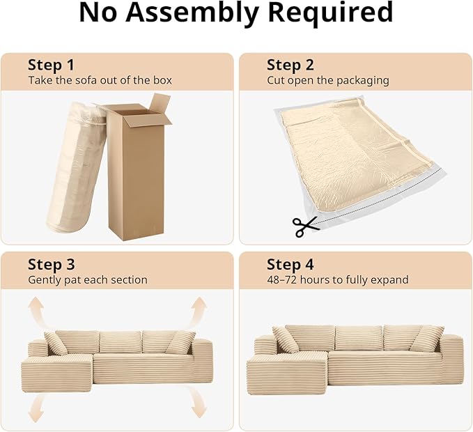 LUCKLIFE Modular Sectional Couch with L-Shape Chaise,Corduroy Upholstery Boneless Couches for Living Room,Oversized Sleeper Sofa,No Assembly Required (Beige, L Shape with Left Facing Chaise)