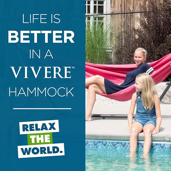 Vivere Double Polyester Hammock with Space Saving Steel Stand and Premium Carry Bag - 450 lb Capacity (Hot Pink) - Image 5