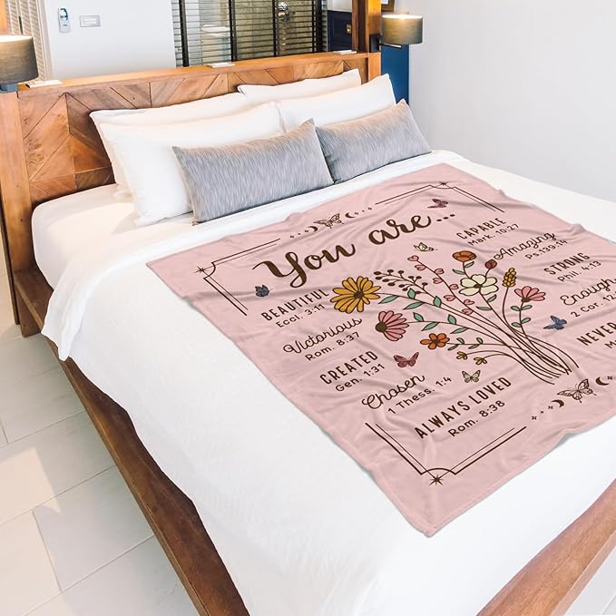 Christian Gifts for Women, Christian Floral Throw Blanket, Birthday Religious Gifts for Women Friendship, Inspirational Scripture Faith Gift for Friend, Sister, Mom, Daughter (50'' x 60'', Pink)
